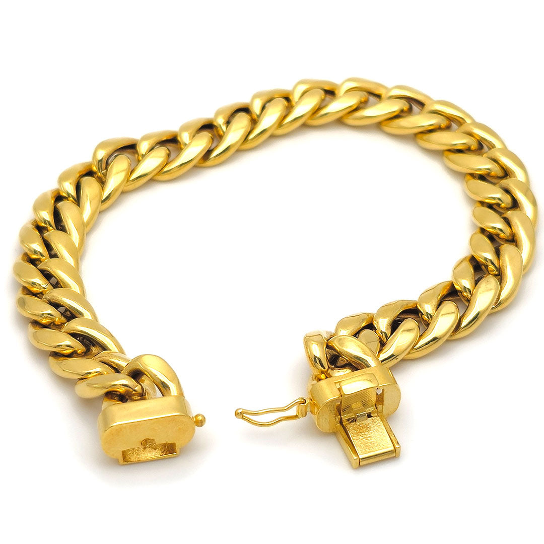 Hollow Cuban Link Bracelet in 10k yellow gold - 10.5mm Opened